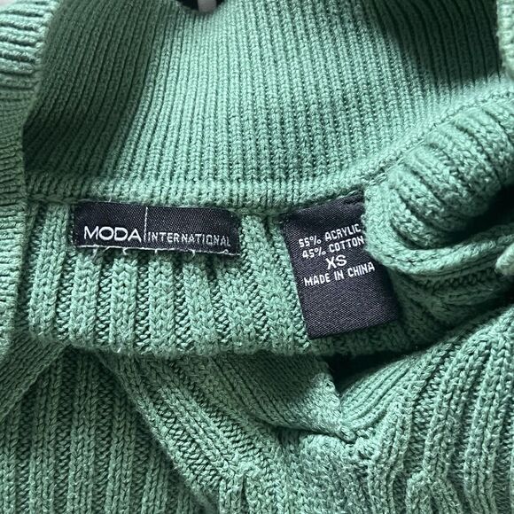 Moda International Y2K Green Collared Neck Fitted Knit Sweater Womens sz XS - Picture 3 of 4
